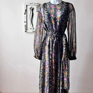 Vintage 60s Floral Sheer Maxi Long Sleeve Women’s Dress